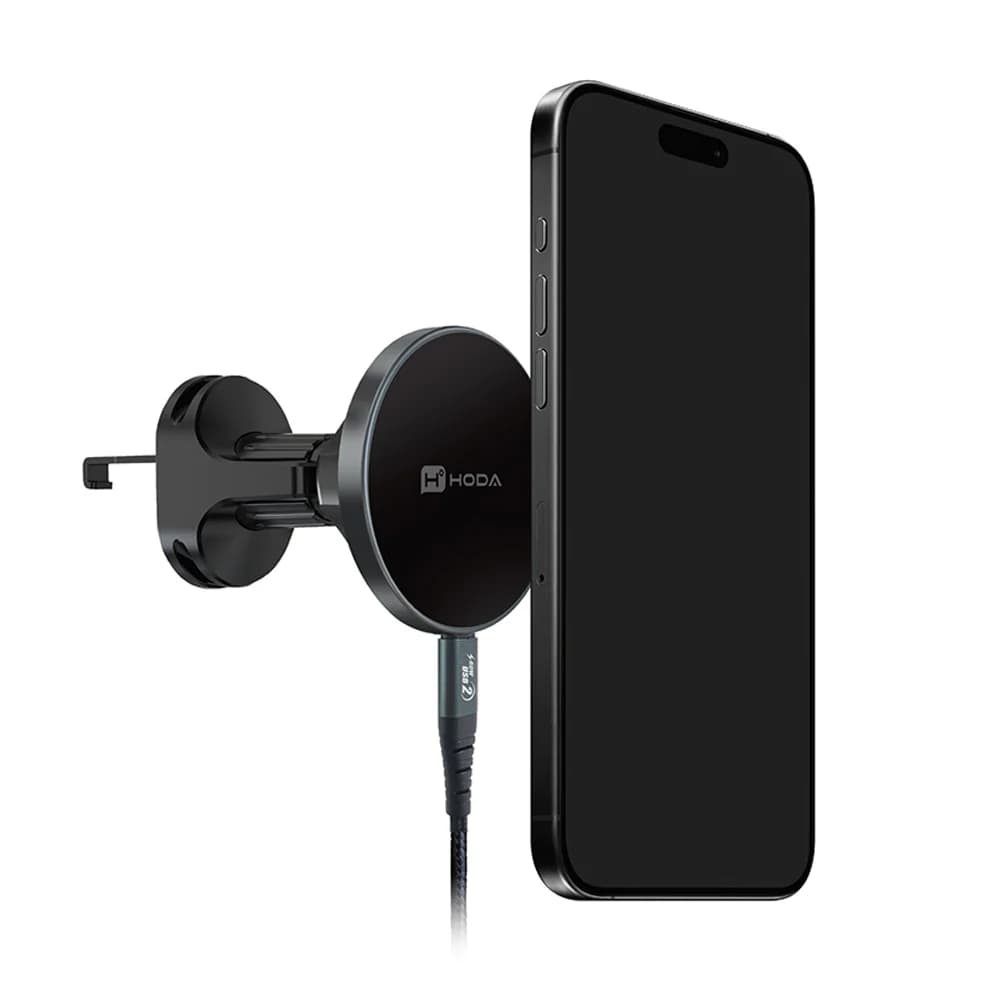 HODA 鋁合金車用出風口磁吸充電式手機支架 (支援MagSafe磁吸 / 內附 C to C 充電線)